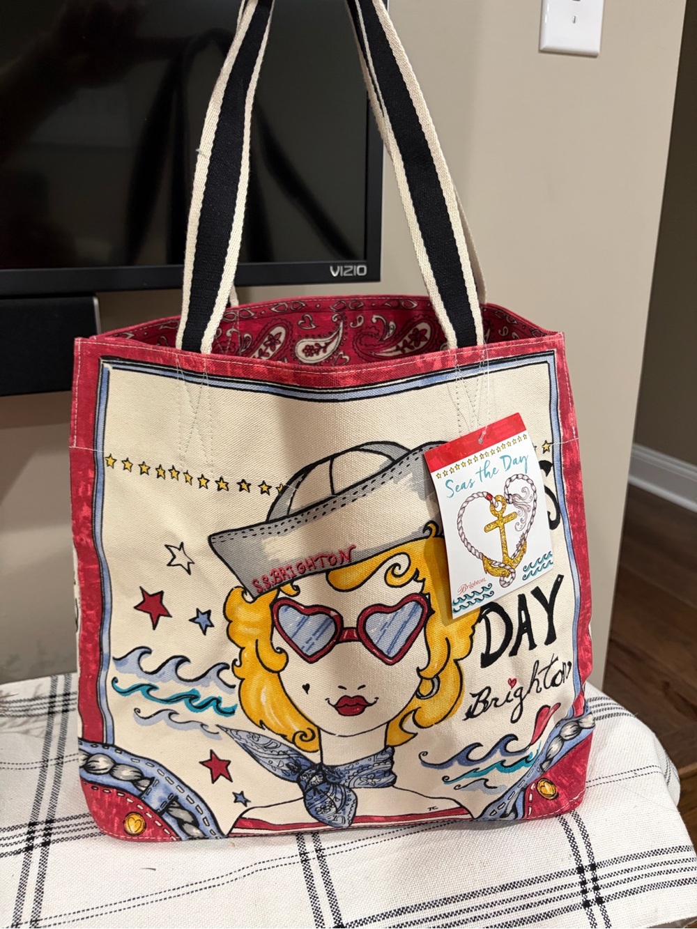 Brighton Red and Cream Nautical Canvas Tote
